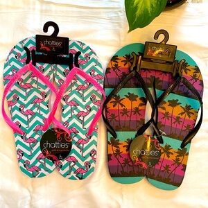 Flip Flops Flamingo Palm Trees! 2 Pairs! ADORABLE